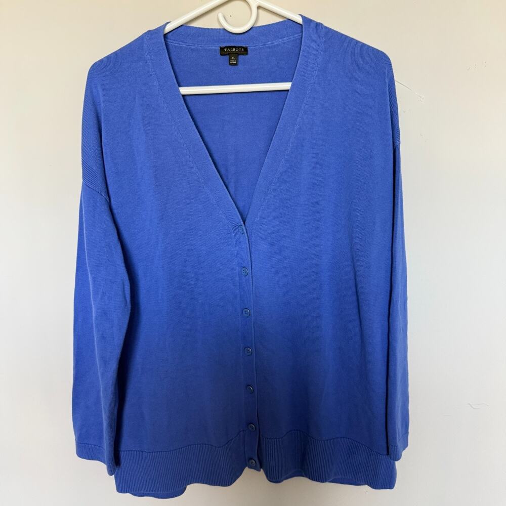 Talbots Sweater Cardigan Womens XL Blue V Neck Button Front Lightweight Knit - Picture 2 of 6